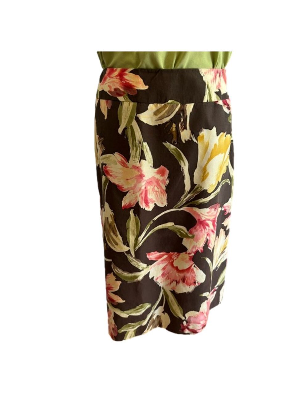 90s SILK BLEND BOLD FLORAL A-LINE SKIRT MID-RISE WAIST LINED TALBOTS NORMCORE 16